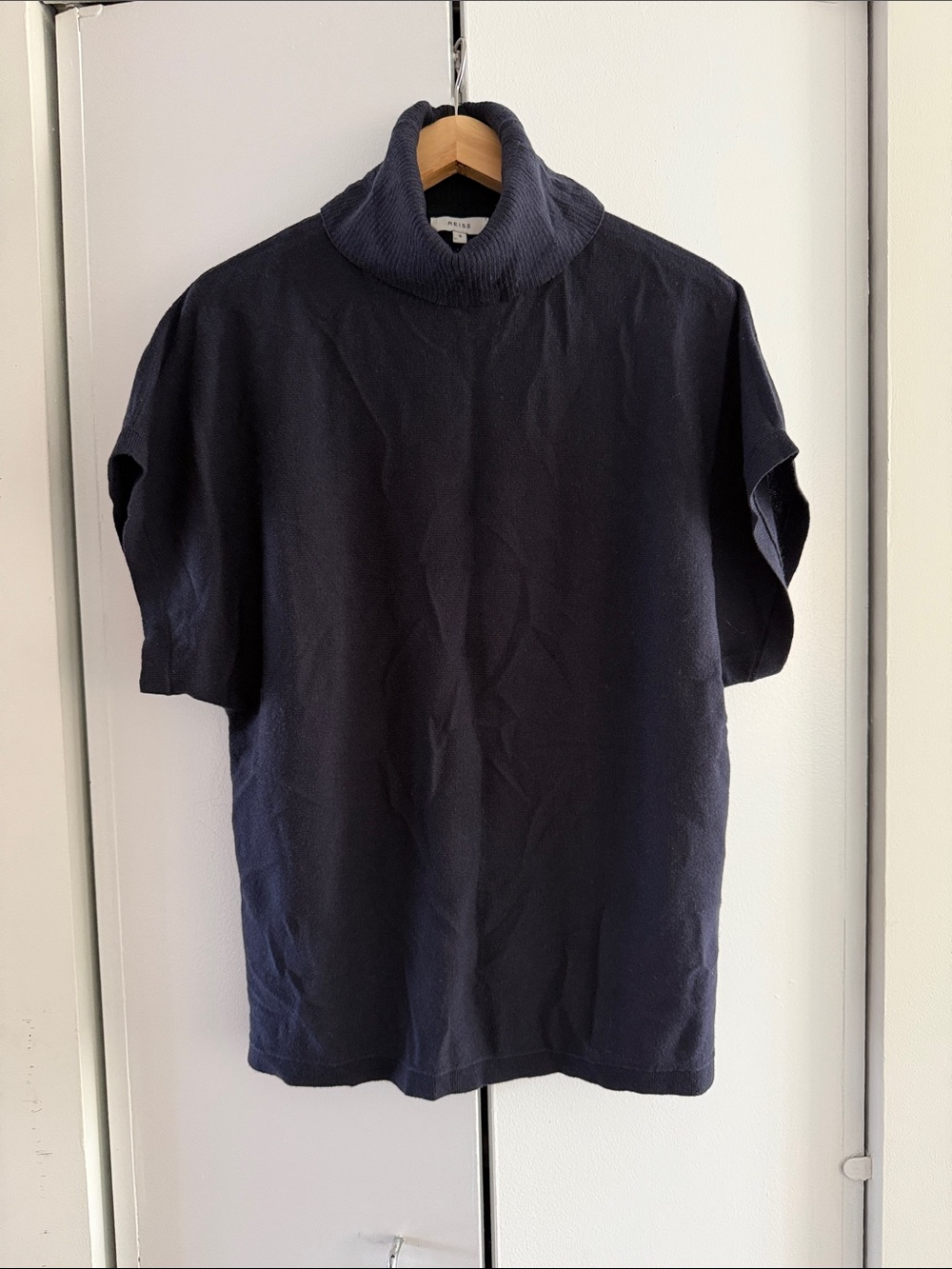 Reiss Navy Short-Sleeve Turtleneck Knit Top